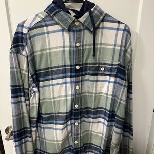 Plaid Button-Up Shirt in Green and Blue